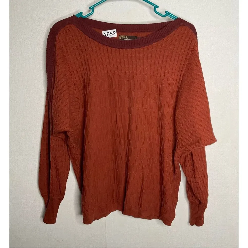 Prana WOMENS Medium Rust Organic Cotton Crew Neck Cable Knit Sweater Sustainable